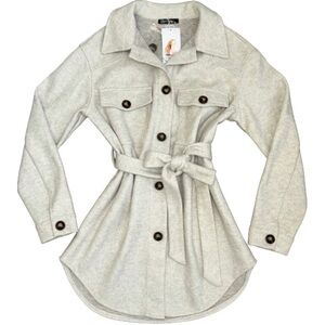 NWT Prettygarden Belted Shacket Coat Gray S Longline Button Front Jacket